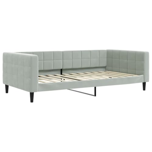 HEFZGDB Tagesbett mit Matratze Hellgrau 100x200 cm Samt Bette Gästebett Bed Frame Einzelbetten für Schlafzimmer Gästezimmer Herberge Wohnbereich von HEFZGDB