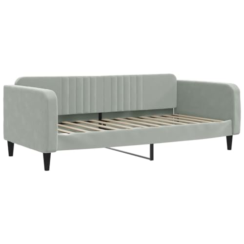 HEFZGDB Tagesbett mit Matratze Hellgrau 100x200 cm Samt Jugendbett Bed Frame Familienbett Einzelbetten für Herberge Wohnbereich Schlafzimmer Gästezimmer HEFZGDB Tagesbett mit Matratze Hellgrau 100x200 cm Samt Jugendbett Bed Frame Familienbett Einzelbetten für Herberge Wohnbereich Schlafzimmer Gästezimmer von HEFZGDB