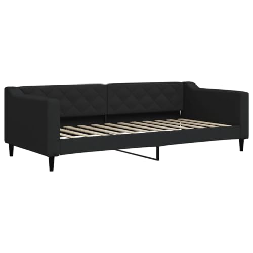HEFZGDB Tagesbett mit Matratze Schwarz 90x200 cm Stoff Single Bed Gästebett Doppelbett Bettrahmen für Gästezimmer Herberge Schlafzimmer Wohnbereich von HEFZGDB