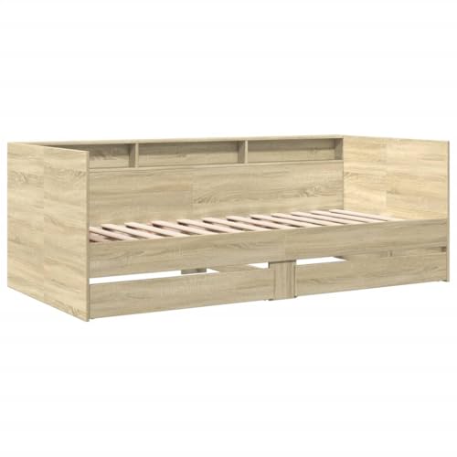 HEFZGDB Tagesbett mit Schubladen ohne Matratze Sonoma-Eiche 75x190 cm Jugendbett Bed Frame Familienbett Doppelbett für Wohnbereich Gästezimmer Schlafzimmer Herberge von HEFZGDB