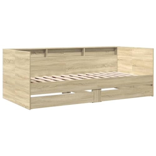HEFZGDB Tagesbett mit Schubladen ohne Matratze Sonoma-Eiche 90x200 cm Jugendbett Bed Frame Familienbett Doppelbett für Wohnbereich Gästezimmer Schlafzimmer Herberge von HEFZGDB