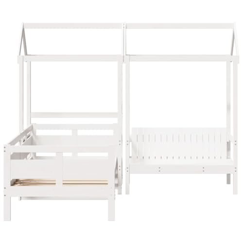 HEFZGDB Tagesbett und Bank mit Dach Weiß 80x200 cm Kiefernholz Daybed Gästebett Bettgestell Einzelbett für Herberge Wohnbereich Schlafzimmer Gästezimmer von HEFZGDB