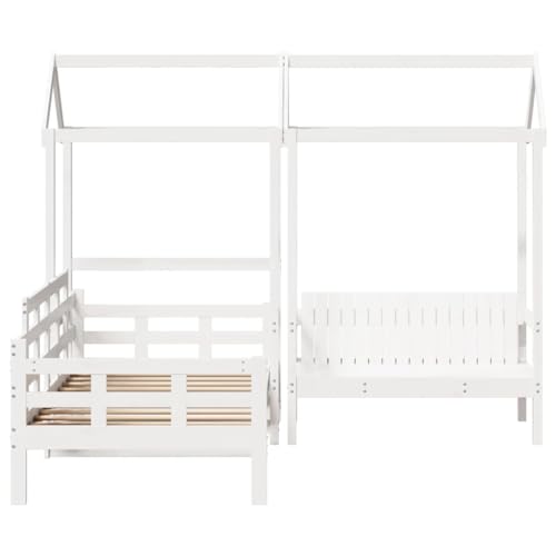 HEFZGDB Tagesbett und Bank mit Dach Weiß 80x200 cm Kiefernholz Ehebett Gästebett Bed Frame Single Bed für Gästezimmer Schlafzimmer Wohnbereich Herberge von HEFZGDB