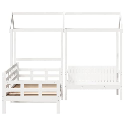 HEFZGDB Tagesbett und Bank mit Dach Weiß 80x200 cm Kiefernholz Einzelbett Bed Frame Einzelbetten Bettrahmen für Herberge Gästezimmer Schlafzimmer Wohnbereich von HEFZGDB