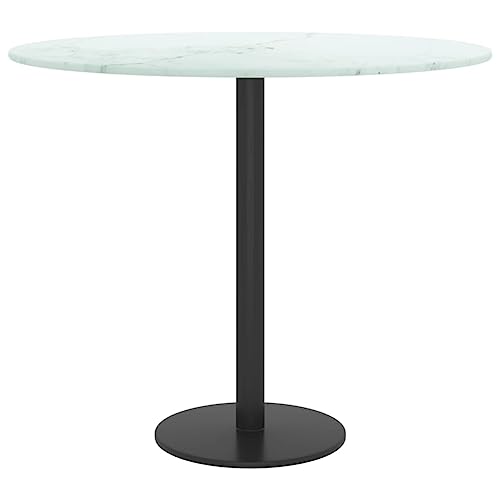 HEFZGDB Tischplatte Weiß Ø50x0,8 cm Hartglas in Marmoroptik Study Table Arbeitsplatte Küchenarbeitsplatte Esstisch für Büro Studienraum Küche Konferenzraum von HEFZGDB