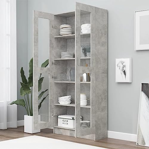 HEFZGDB Vitrinenschrank Betongrau 82,5x30,5x185,5 cm Holzwerkstoff Regal Schlafzimmer Cd Regal Aktenschrank Regale für Schlafzimmer Arbeitszimmer Wohnbereich Bibliothek von HEFZGDB