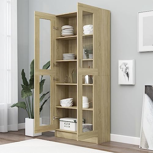 HEFZGDB Vitrinenschrank Sonoma-Eiche 82,5x30,5x185,5 cm Holzwerkstoff Regal Schlafzimmer Cd Regal Aktenschrank Regale für Schlafzimmer Arbeitszimmer Wohnbereich Bibliothek von HEFZGDB
