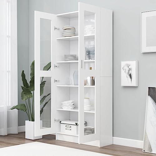 HEFZGDB Vitrinenschrank Weiß 82,5x30,5x185,5 cm Holzwerkstoff Regal Schlafzimmer Cd Regal Aktenschrank Regale für Schlafzimmer Arbeitszimmer Wohnbereich Bibliothek von HEFZGDB