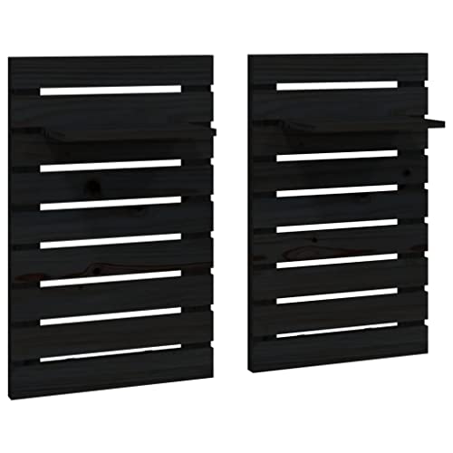 HEFZGDB Wand-Nachttische 2 STK. Schwarz Massivholz Kiefer Shelf Schwebendes Bücherregal Küchenregal Badregal für Badezimmer Wohnbereich Schlafzimmer Arbeitszimmer von HEFZGDB