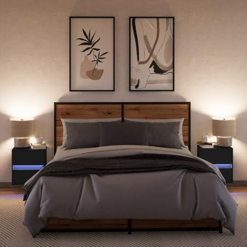 HEFZGDB Wand-Nachttische mit LED-Leuchten 2 STK. Schwarz Nachtkasten Couchtisch Konsolentisch Bartisch für Gästezimmer Wohnzimmer Hotel Schlafzimmer HEFZGDB Wand-Nachttische mit LED-Leuchten 2 STK. Schwarz Nachtkasten Couchtisch Konsolentisch Bartisch für Gästezimmer Wohnzimmer Hotel Schlafzimmer von HEFZGDB