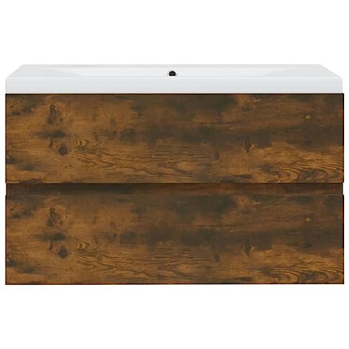 HEFZGDB Waschbeckenschrank mit Einbaubecken Räuchereiche Holzwerkstoff Sideboard Badschrank Klein Schuhschrank Kleiner Schrank für Küche Badezimmer Wohnbereich Toilette von HEFZGDB