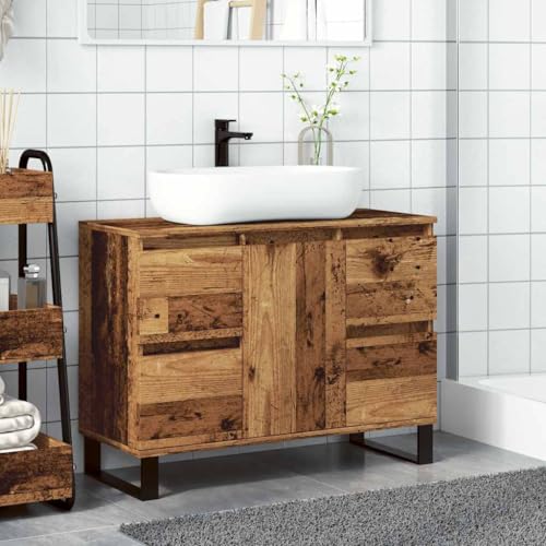 HEFZGDB Waschbeckenunterschrank Altholz-Optik 80x33x60 cm Holzwerkstoff Kleines Schränkchen Badschrank Klein Badezimmerschränke Mehrzweckschrank für Gästezimmer Badezimmer Küche Toilette von HEFZGDB