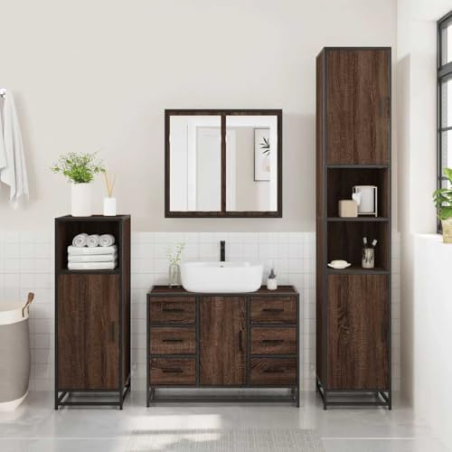 HEFZGDB Waschbeckenunterschrank Braun Eichen-Optik 80x33x60 cm Kleiner Schrank Badschrank Klein Apothekerschrank Küche Badezimmerunterschrank für Gästezimmer Küche Wohnbereich Toilette von HEFZGDB