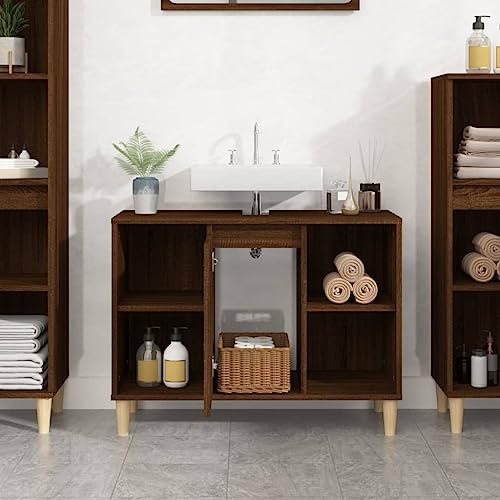HEFZGDB Waschbeckenunterschrank Braun Eichen-Optik 80x33x60 cm Kleiner Schrank Badschrank Klein Küchenschrank Medikamentenschrank für Gästezimmer Badezimmer Wohnbereich Küche von HEFZGDB