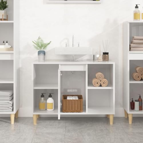 HEFZGDB Waschbeckenunterschrank Hochglanz-Weiß 80x33x60cm Holzwerkstoff Kleiner Schrank Badschrank Klein Küchenschrank Medikamentenschrank für Gästezimmer Badezimmer Wohnbereich Küche von HEFZGDB