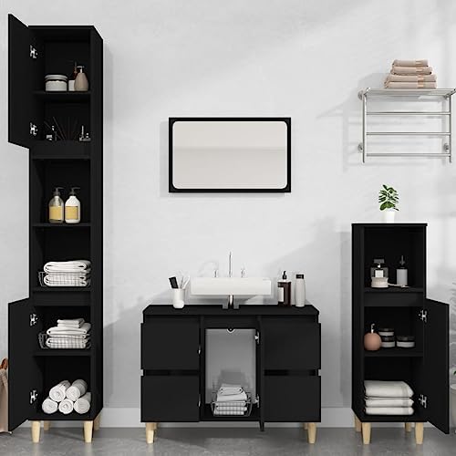 HEFZGDB Waschbeckenunterschrank Schwarz 80x33x60 cm Holzwerkstoff Mehrzweckschrank Schuhschrank Apothekerschrank Küche Badezimmerunterschrank für Küche Badezimmer Toilette Gästezimmer HEFZGDB Waschbeckenunterschrank Schwarz 80x33x60 cm Holzwerkstoff Mehrzweckschrank Schuhschrank Apothekerschrank Küche Badezimmerunterschrank für Küche Badezimmer Toilette Gästezimmer von HEFZGDB