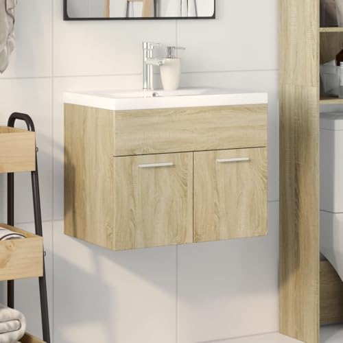 HEFZGDB Waschbeckenunterschrank mit Einbaubecken Sonoma-Eiche Beistellschrank Küche Badschrank Klein Medikamenten Aufbewahrung Apothekerschrank Küche für Wohnbereich Toilette Badezimmer Gästezimmer von HEFZGDB