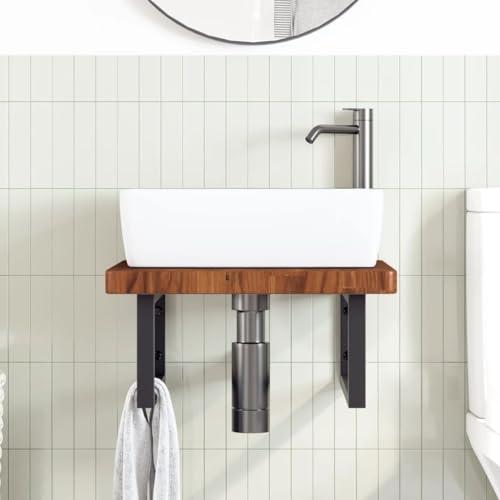 HEFZGDB Waschtischplatte mit Halterung Stahl und Massivholz Eiche Kleines Schränkchen Badschrank Klein Badezimmerschränke Mehrzweckschrank für Badezimmer Küche Toilette Wohnbereich von HEFZGDB