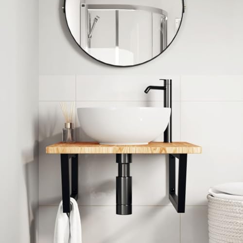 HEFZGDB Waschtischplatte mit Halterung Stahl und Massivholz Eiche Kleines Schränkchen Badschrank Klein Badezimmerschränke Mehrzweckschrank für Badezimmer Küche Toilette Wohnbereich von HEFZGDB