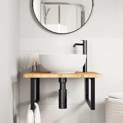 HEFZGDB Waschtischplatte mit Halterung Stahl und Massivholz Eiche Kleines Schränkchen Badschrank Klein Badezimmerschränke Mehrzweckschrank für Badezimmer Küche Toilette Wohnbereich von HEFZGDB