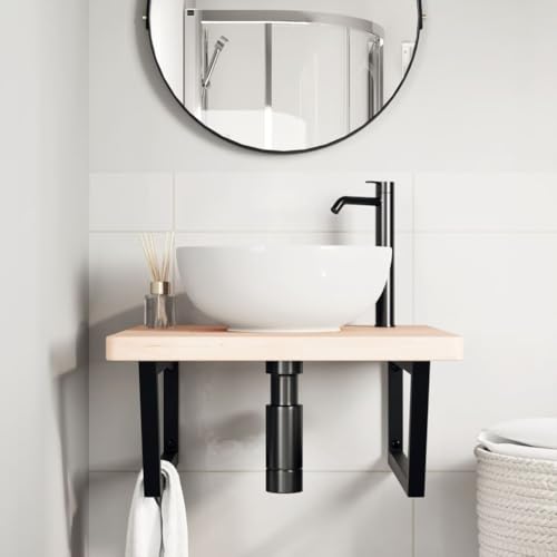 HEFZGDB Waschtischplatte mit Halterung Stahl und Massivholz Eiche Kleines Schränkchen Badschrank Klein Badezimmerschränke Mehrzweckschrank für Badezimmer Küche Toilette Wohnbereich von HEFZGDB