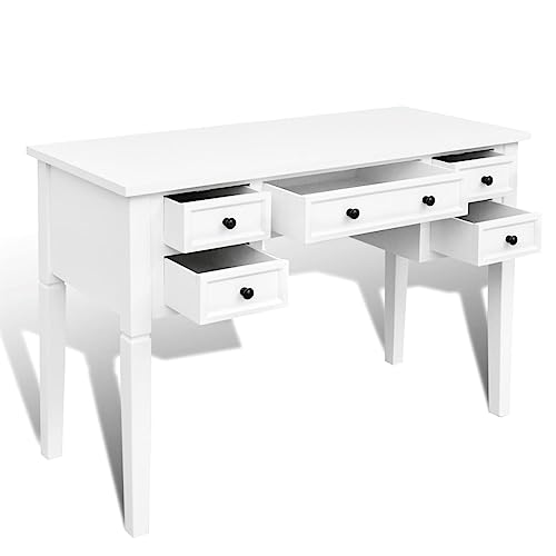 HEFZGDB Weißer Schreibtisch mit 5 Schubladen Büro Schreibtisch Pc Tisch Klein Kleiner Schreibtisch Esstisch Klein für Küche Schlafzimmer Wohnbereich Arbeitszimmer von HEFZGDB