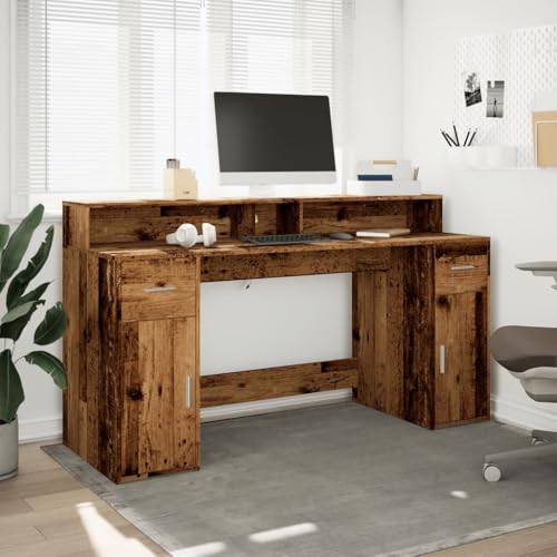 LED-Schreibtisch Altholz-Optik 160x55x91 cm Holzwerkstoff Computer Schreibtisch Gaming Tisch Desks Study Table für Wohnbereich Arbeitszimmer Küche Schlafzimmer von HEFZGDB