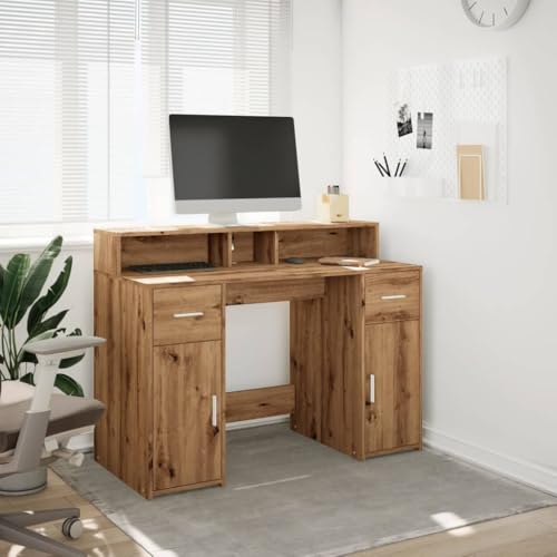 LED-Schreibtisch Artisan-Eiche 120x55x91 cm Holzwerkstoff Computer Schreibtisch Gaming Tisch Desks Study Table für Wohnbereich Arbeitszimmer Küche Schlafzimmer von HEFZGDB