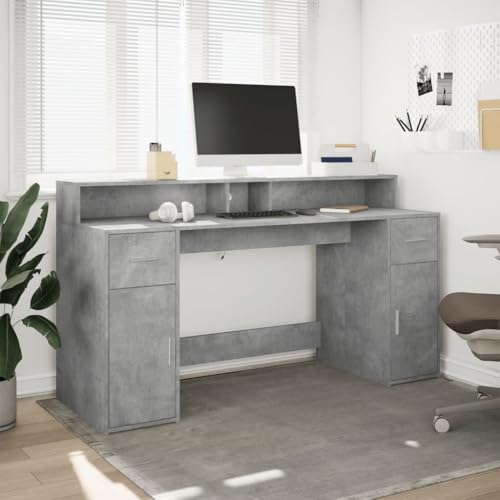 LED-Schreibtisch Betongrau 160x55x91 cm Holzwerkstoff Computer Schreibtisch Gaming Tisch Desks Study Table für Wohnbereich Arbeitszimmer Küche Schlafzimmer von HEFZGDB