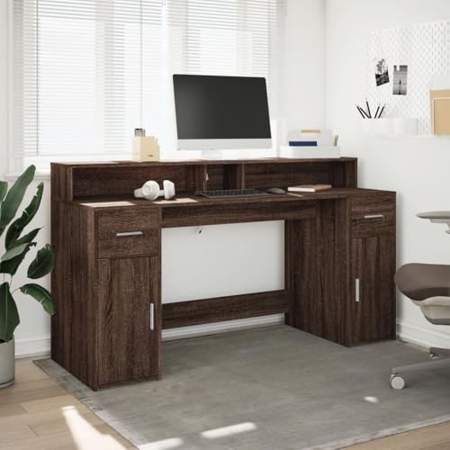 LED-Schreibtisch Braun Eichen-Optik 160x55x91 Holzwerkstoff Computer Schreibtisch Gaming Tisch Desks Study Table für Wohnbereich Arbeitszimmer Küche Schlafzimmer von HEFZGDB