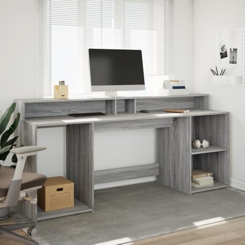 LED-Schreibtisch Grau Sonoma 200x55x91 cm Holzwerkstoff Computer Schreibtisch Gaming Tisch Desks Study Table für Wohnbereich Arbeitszimmer Küche Schlafzimmer von HEFZGDB
