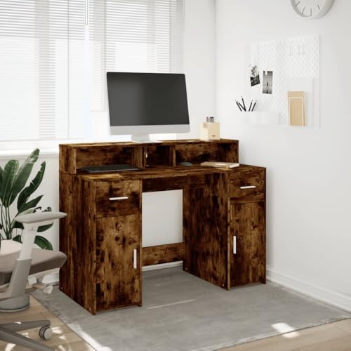 LED-Schreibtisch Räuchereiche 120x55x91 cm Holzwerkstoff Computer Schreibtisch Gaming Tisch Desks Study Table für Wohnbereich Arbeitszimmer Küche Schlafzimmer von HEFZGDB