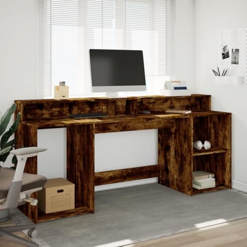 LED-Schreibtisch Räuchereiche 200x55x91 cm Holzwerkstoff Computer Schreibtisch Gaming Tisch Desks Study Table für Wohnbereich Arbeitszimmer Küche Schlafzimmer von HEFZGDB