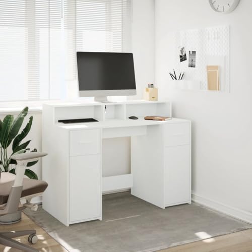 LED-Schreibtisch Weiß 120x55x91 cm Holzwerkstoff Computer Schreibtisch Gaming Tisch Desks Study Table für Wohnbereich Arbeitszimmer Küche Schlafzimmer von HEFZGDB