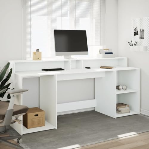 LED-Schreibtisch Weiß 200x55x91 cm Holzwerkstoff Computer Schreibtisch Gaming Tisch Desks Study Table für Wohnbereich Arbeitszimmer Küche Schlafzimmer von HEFZGDB
