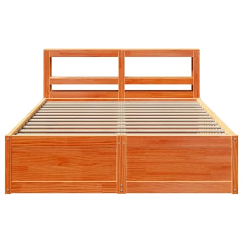 Massivholzbett mit Kopfteil Wachsbraun 140x200 cm Kiefer Single Bed Bed Frame Einzelbetten Doppelbett für Gästezimmer Schlafzimmer Herberge Wohnbereich von HEFZGDB