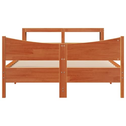 Massivholzbett mit Kopfteil Wachsbraun 140x200 cm Kiefer Single Bed Bettgestell Familienbett Einzelbett für Wohnbereich Herberge Gästezimmer Schlafzimmer von HEFZGDB