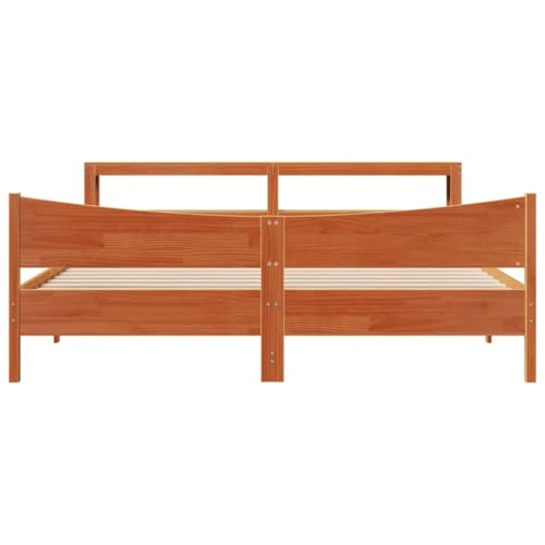 Massivholzbett mit Kopfteil Wachsbraun 180x200 cm Kiefer Single Bed Bettgestell Familienbett Einzelbett für Wohnbereich Herberge Gästezimmer Schlafzimmer von HEFZGDB