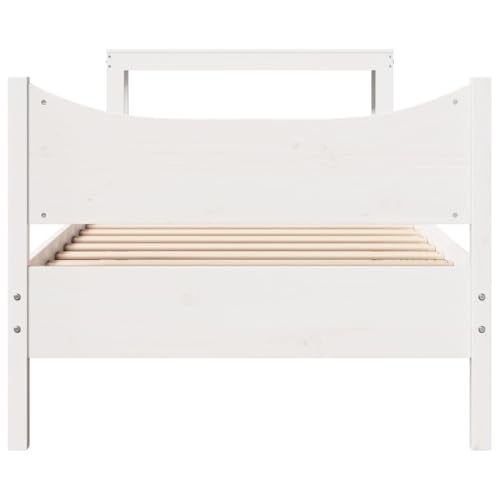 Massivholzbett mit Kopfteil Weiß 90x190 cm Kiefer Single Bed Bettgestell Familienbett Einzelbett für Wohnbereich Herberge Gästezimmer Schlafzimmer von HEFZGDB