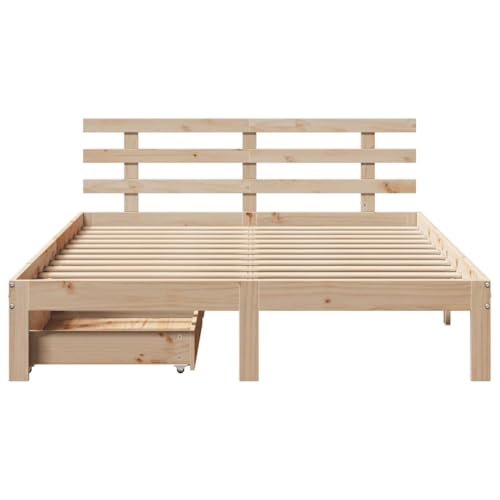 Massivholzbett mit Schubladen 140x190 cm Kiefer Double Bed Gästebett Bettgestell Einzelbett für Schlafzimmer Gästezimmer Wohnbereich Herberge von HEFZGDB
