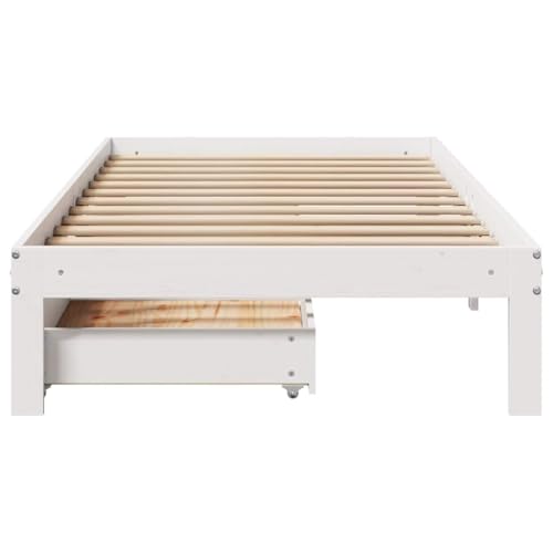 Massivholzbett mit Schubladen Weiß 100x200 cm Kiefer Double Bed Bettgestell Bed Frame Doppelbett für Wohnbereich Schlafzimmer Gästezimmer Herberge Massivholzbett mit Schubladen Weiß 100x200 cm Kiefer Double Bed Bettgestell Bed Frame Doppelbett für Wohnbereich Schlafzimmer Gästezimmer Herberge von HEFZGDB