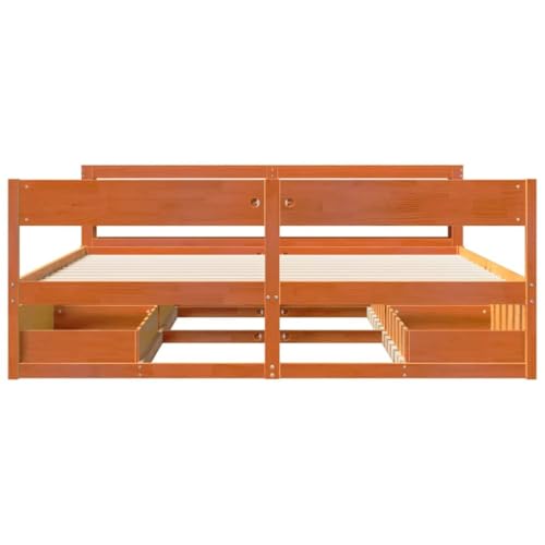 Massivholzbett ohne Matratze Wachsbraun 180x200 Kiefernholz Bette Gästebett Bettgestell Doppelbett für Schlafzimmer Herberge Gästezimmer Wohnbereich von HEFZGDB