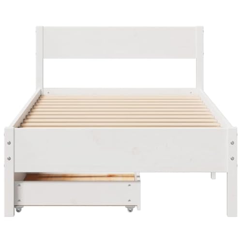 Massivholzbett ohne Matratze Weiß 100x200 cm Kiefernholz Jugendbett Bettgestell Bed Frame Bettrahmen für Wohnbereich Gästezimmer Schlafzimmer Herberge von HEFZGDB