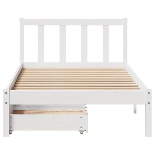 Massivholzbett ohne Matratze Weiß 100x200 cm Kiefernholz Single Bed Bed Frame Einzelbetten Doppelbett für Gästezimmer Herberge Wohnbereich Schlafzimmer von HEFZGDB
