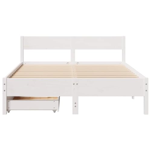 Massivholzbett ohne Matratze Weiß 120x200 cm Kiefernholz Jugendbett Bettgestell Bed Frame Bettrahmen für Wohnbereich Gästezimmer Schlafzimmer Herberge von HEFZGDB