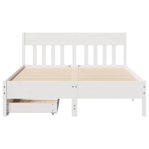 Massivholzbett ohne Matratze Weiß 120x200 cm Kiefernholz Jugendbett Bettgestell Familienbett Doppelbett für Gästezimmer Wohnbereich Schlafzimmer Herberge von HEFZGDB