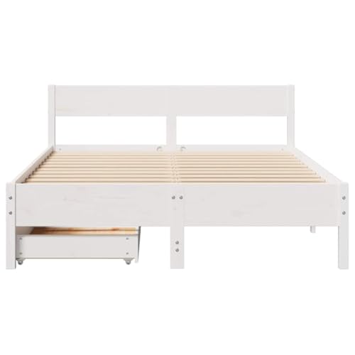 Massivholzbett ohne Matratze Weiß 135x190 cm Kiefernholz Jugendbett Bettgestell Bed Frame Bettrahmen für Wohnbereich Gästezimmer Schlafzimmer Herberge von HEFZGDB