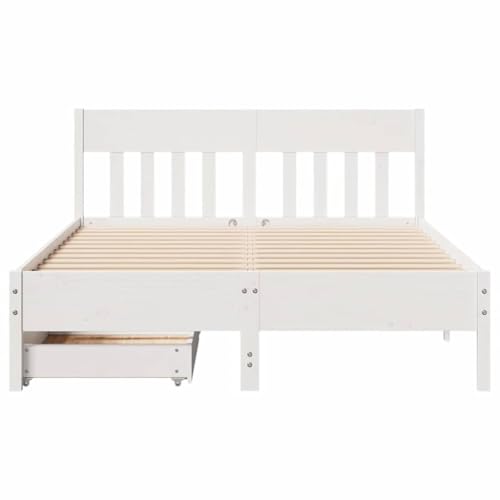 Massivholzbett ohne Matratze Weiß 135x190 cm Kiefernholz Jugendbett Bettgestell Familienbett Doppelbett für Gästezimmer Wohnbereich Schlafzimmer Herberge von HEFZGDB
