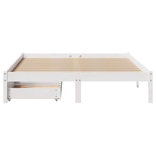 Massivholzbett ohne Matratze Weiß 140x190 cm Kiefernholz Single Bed Bettgestell Familienbett Einzelbett für Herberge Schlafzimmer Gästezimmer Wohnbereich von HEFZGDB
