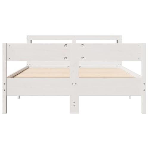 Massivholzbett ohne Matratze Weiß 150x200 cm Kiefernholz Jugendbett Gästebett Familienbett Bettrahmen für Herberge Wohnbereich Gästezimmer Schlafzimmer von HEFZGDB